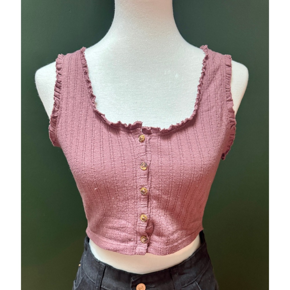 Cotton On Ribbed Crop Top Ruffle Trim Tank Top Size M‎